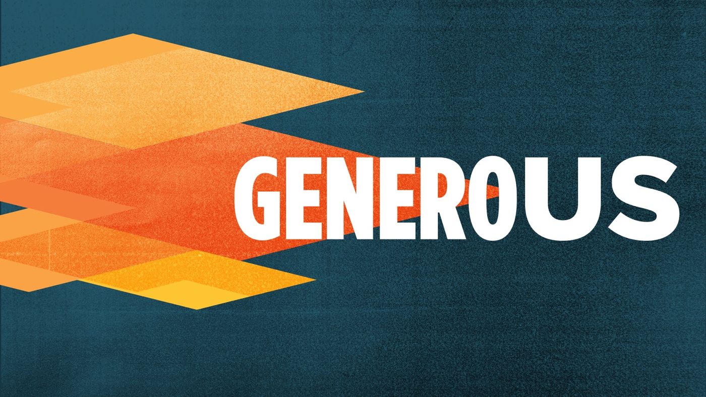 generoUS: stacked orange and gold parallelograms on textured deep teal.